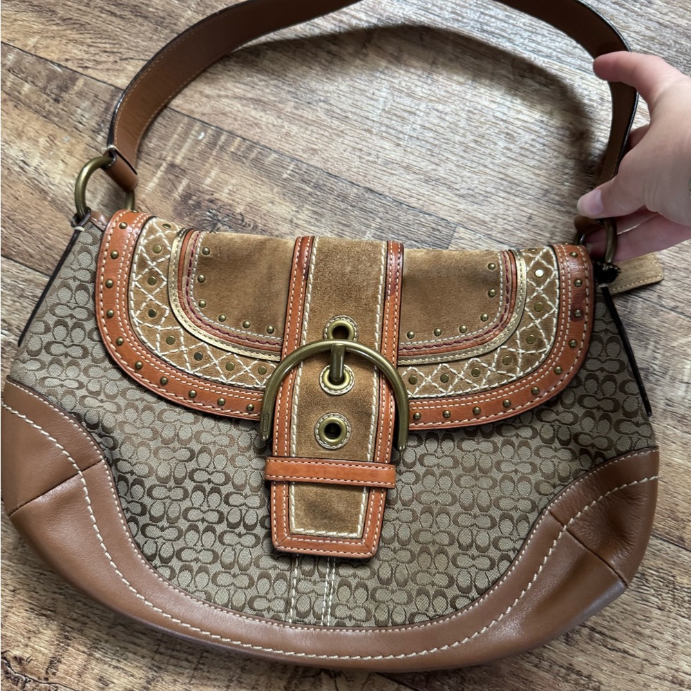COACH Brown Leather and Canvas Women's Bag
